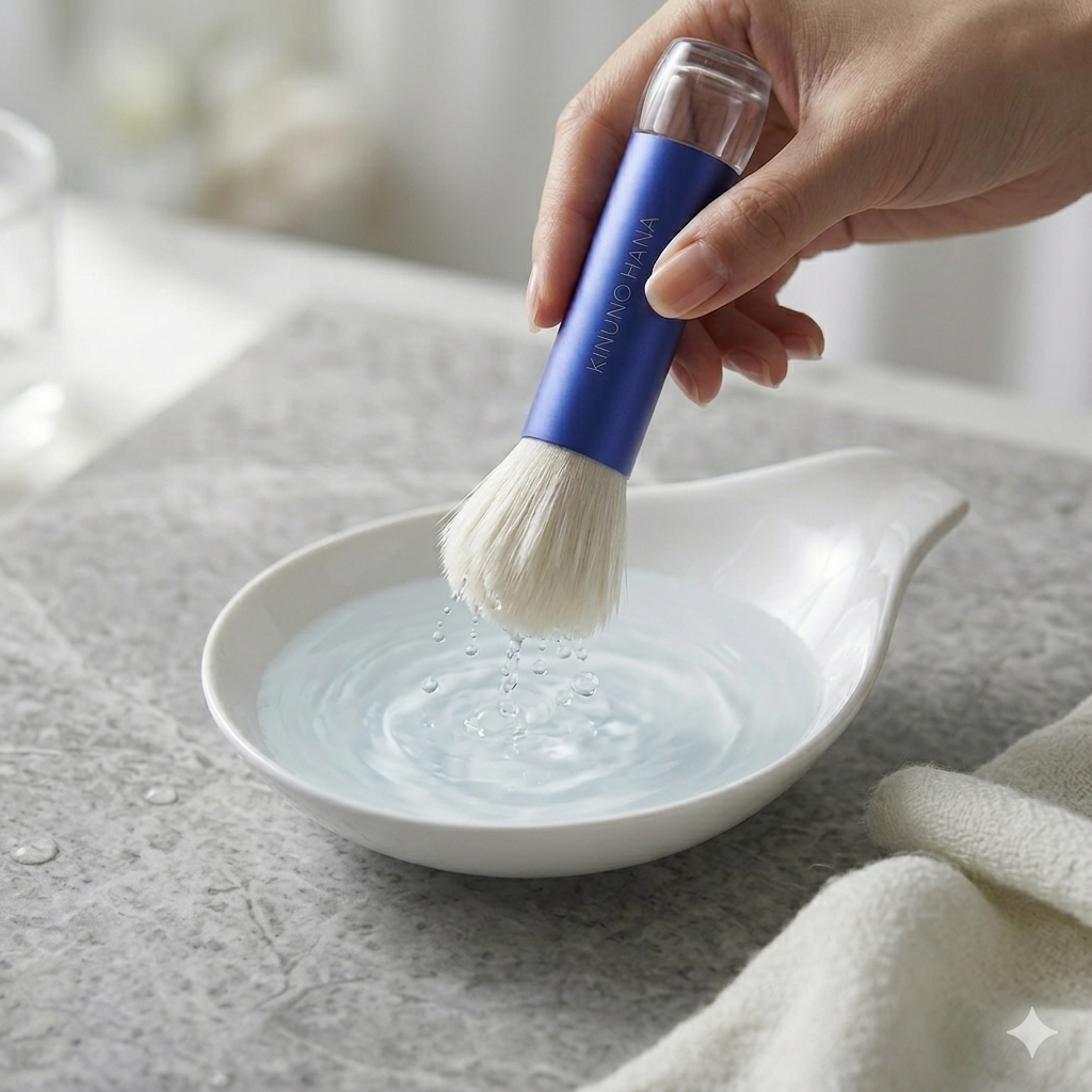 筆先を水で湿らせる